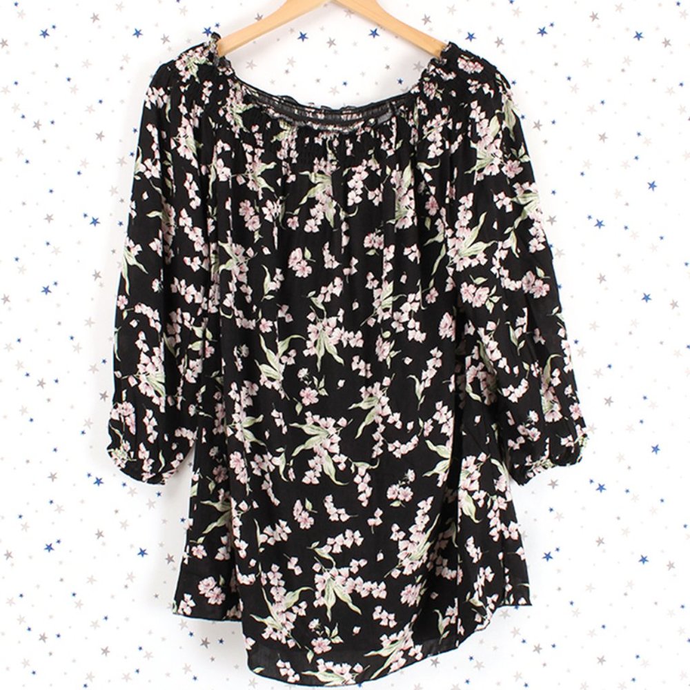 Off The Shoulder Floral Top Blush Black